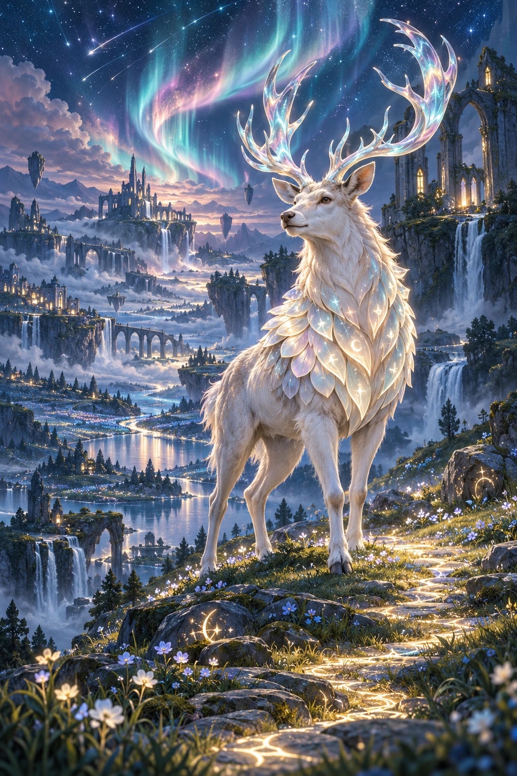 Aurora Herald, aurora stag in Starfall Fields; founder-approved source artwork
